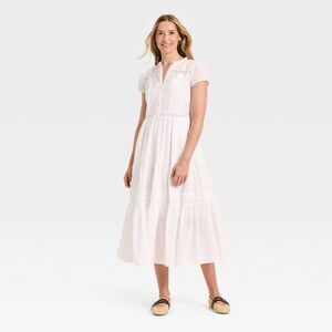 Universal Thread White Strapless-Look Tiered Midi Dress